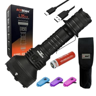 ACEBEAM Combo: L35 2.0 - E0 Keychain Light L35 2.0 Flashlight Black C-Ree XHP70.3 HI LED w/Battery Included and E0 Mini, Portable 50 Lumens Rechargeable Keychain Light (Random Color)