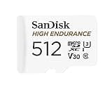 SanDisk 512GB High Endurance Video microSDXC Card with Adapter for Dash Cam and Home Monitoring Systems - C10, U3, V30, 4K UHD, Micro SD Card - SDSQQNR-512G-GN6IA