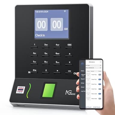 NGTeco APP Time Clock, Fingerprint & PIN Times Clock for Small Business, Biometric Clocks in Machine for Employees with iOS/Android App, No Monthly Fee, 2.4GHz WiFi, Black