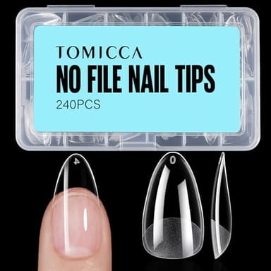TOMICCA Medium Almond Nail Tips, 240Pcs Soft Acrylic Nails Tips Pre-Shaped Gel Tips, Medium Almond Press on Nails Clear Full Cover Fake Nails for Nail Extension Nail Salon 12 Sizes