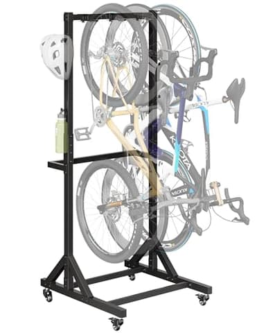 monTEK Freestanding Bike Storage Rack for 3 Bikes, Heavy Duty 210LBS Vertical Bike Stand with 3 Bike Hooks & 4 Helmet Hooks, Indoor and Outdoor Bike Storage Rack with Locking Casters