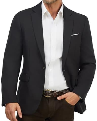 WULFUL Mens Casual Sport Coat Blazer Lightweight One Button Suit Jackets Black