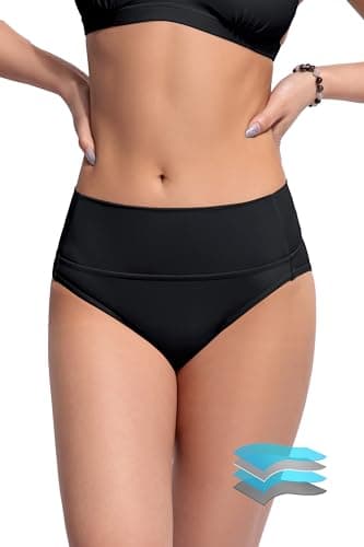 Beautikini Period Swimwear Bikini Menstrual Swim Bottoms Leakproof Bathing Suits for Teens Girl(Black X-Small)