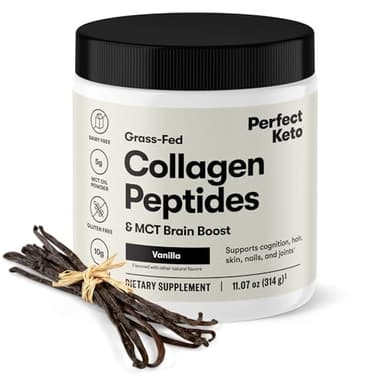 Perfect Keto Collagen Peptides Protein Powder with MCT Oil, Grass Fed, Hydrolyzed Collagen, Type I & III Supplement, Keto Coffee Creamer, Vanilla