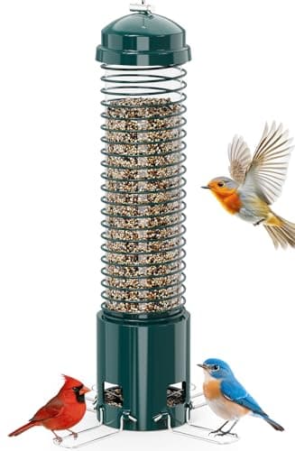 Squirrel Proof Bird Feeder, Metal Bird Feeders for Outdoors Hanging, 3.6LB Large Seeds Capacity for Wild Birds, Finch, Cardinal, Blue Jay, Chickadee, Green