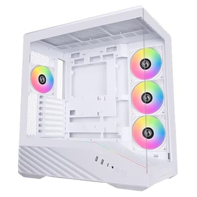 Lian Li V100 ATX Mid-Tower PC Case, 4 x 120mm ARGB PWM Fans Pre-Installed, LED RGB Strip, Display Platform with Tempered Glass, Support 420mm GPUs, 360mm Radiator, Optimized Airflow - White (V100RW)