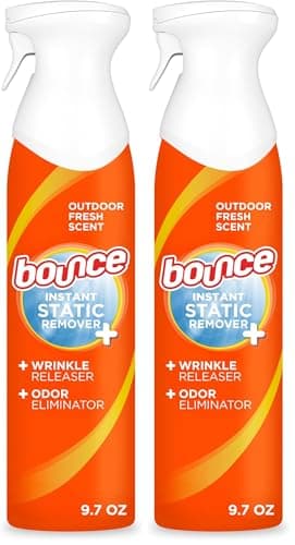 Bounce 3 in 1 Instant Anti Static Spray & Wrinkle Release, Odor Eliminator & Fabric Refresher (Fresh Scent, 9.7 Fl Oz, Pack of 2)