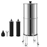 Mstge Gravity Water Filter System, 2.25 Gallons Gravity Water Purifier System, 304 Stainless Steel Countertop Water Filter System with 2 Black Carbon Filters and Stand
