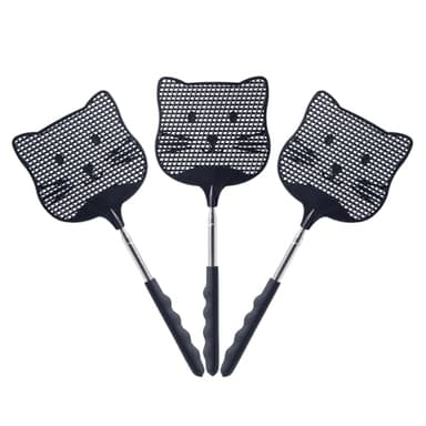 Staruby 3 Pack Extendable Fly Swatter, 25 inch Long Handle Flyswatters, Plastic Heavy Duty Fly Swatters Manual for Indoors Patio Garden and Outdoors Black