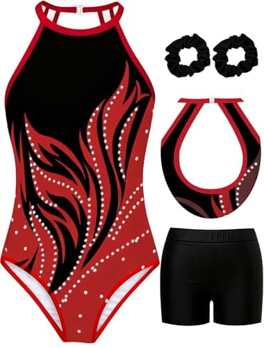 MOLLDAN Gymnastics Leotard for Girls Halter Neck Biketard Unitard Tumbling Activewear for Kids,No Diamond(DC023-91-6Y)