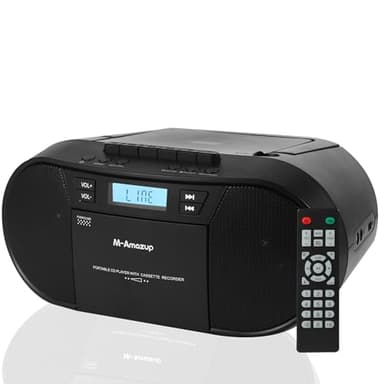 M-Amazup Boombox CD Player Portable, Cassette Player Combo with CD MP3 Bluetooth AUX TF USB FM Radio AC/DC Powered, Boom Box with Remote Control, Headphone Jack, Stereo Sound for Home,Kids,Gift