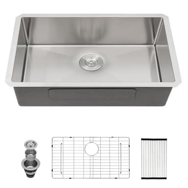 Couoko 30 inch Undermount Sink 16 Gauge Stainless Steel Undermount Single Bowl Kitchen Sinks Large Deep Under Counter Kitchen Sink Basin 30"x18"x9"