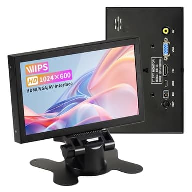 Mini Monitor 7 Inch Screen HDMI, Portable Vga Monitor with AV BNC, 1024×600 LCD Small Screen with Built-in Speakers, 178° View Angle IPS, Multi-Function Small Display for Raspberry Pi PC/TV/DVD/CVBS
