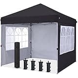 COOSHADE 8x8 Ft Pop up Canopy Tent Enclosed Instant Folding Canopy Shelter with Elegant Church Window Outdoor Pavilion Cater Party Wedding BBQ Events Tent(Black)