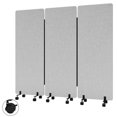 72" X 66" partition Room dividers, 3 Panel Sound Proof Dividers for Office Partitions, Room Divider Privacy Panel with Wheels, Portable Temporary Wall for Office, Studio, School, Hospital(Light Gray)