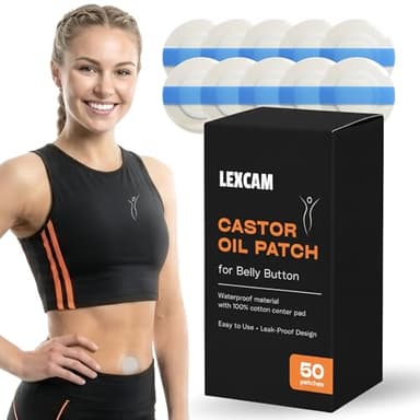 Lexcam Castor Oil Pack for Belly Button – 50 Clear, Waterproof & Leak-Proof Patches with Organic Cotton Center – Mess-Free, Discreet, Long-Lasting 12+ Hour Wear