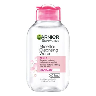 Garnier Micellar Cleansing Water, All-in-1 Makeup Remover and Facial Cleanser, For All Skin Types, 3.4 Fl Oz (100mL), 1 Count (Packaging May Vary)