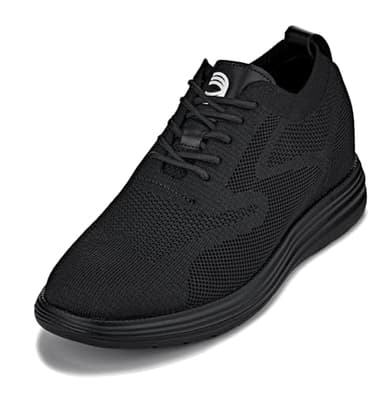 CALTO Men's Invisible Height Increasing Elevator Shoes - Black/Black Sole Ultra Light-Weight Lace-up Knitted Sporty Walker - 2.8 Inches Taller - X2631 - Size 10 D(M) US