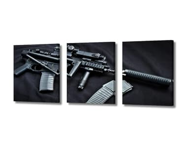 Modern Weapons Canvas Wall Art KAC PDW Assault Rifle Canvas Art Decor 3 Panel Canvas Poster Printing Military Enthusiasts Home Canvas Wall Decoration Stretched and Framed Ready to Hang 36x16 Inch