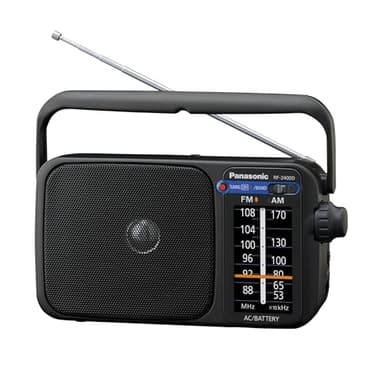 Panasonic Portable AM/FM Radio, Battery Operated Analog Radio, AC Powered, Black (RF-2400-K)