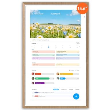 Apolosign 15.6-inch Digital Calendar : Dual Mode Smart Wall Planner, No Subscription, Install Apps, Sync Calendars, Electronic Touchscreen Interactive Display for Family Schedules, Chore Chart - with Stand (Teak)