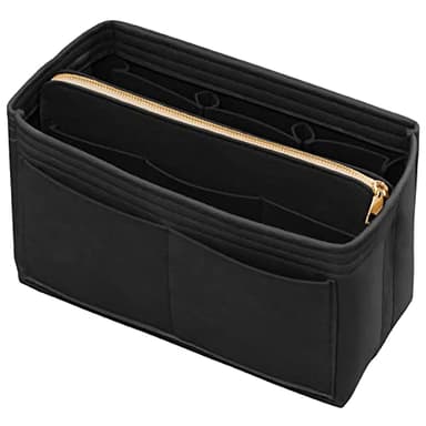 DailyPlus Purse Organizer Insert with Zipper Felt Bag Organizer Handbag Organizer Insert Bag In Bag Organizer with Key Chain for Tote Fits LV Speedy Neverfull Longchamp Rose XLarge (Small, Black)