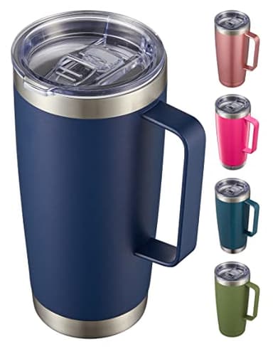CIVAGO 20 oz Tumbler Mug with Lid and Straw, Insulated Travel Mug with Handle, Double Wall Stainless Steel Vacuum Coffee Tumbler, Thermal Cup, Navy Blue