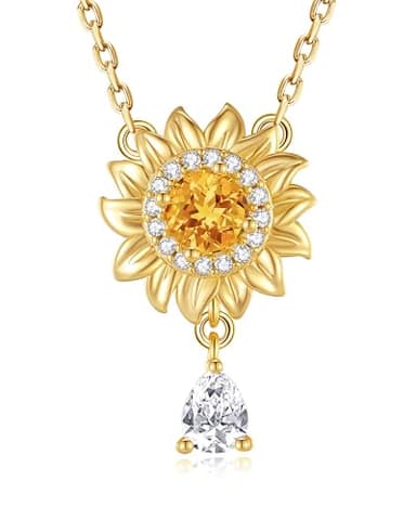 FANCIME Sunflower necklace Sterling Silver Yellow Gold Plated Spinning Anxiety Pendant for anti-stress, You Are My Sunshine Fidget Rotatable Jewelry Birthday Mothers Day Gifts for Women Wife Her