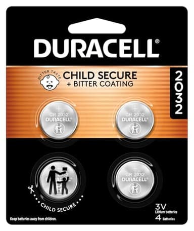Duracell 2032 Lithium Battery, 4 Count (Pack of 1), Compatible with AirTag, Child Safety Features, Key Fob, CR2032 3V Cell