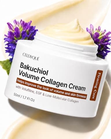 Bakuchiol Volume Collagen Cream - Volufiline EGF & Low-Molecular Collagen Firming Plumping & Radiant-Looking Korean Skincare Anti Aging Face Moisturizer w/Snail Mucin Microneedling Friendly 1.7 Oz