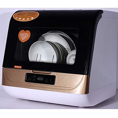 JINHZIXIU Portable Automatic Countertop Dishwasher Mini Dish Washer Air Dry Function 3 Washing Programs 360 Degree Spraying Water for Apartment & Dormitory, Gold