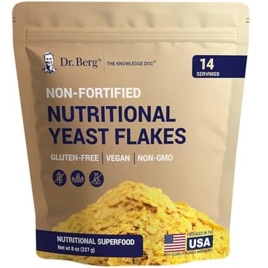 Dr. Berg Premium Nutritional Yeast Flakes - Delicious Non-Fortified Nutritional Yeast with Naturally Occurring B Vitamins - 8oz