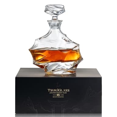 TsukiGlass Storm Japanese Crystal Whisky Decanter – 100% Ultra Clarity Lead-Free Crystal – 750ml Elegant Liquor Carafe for Whiskey, Scotch, Bourbon & Spirits
