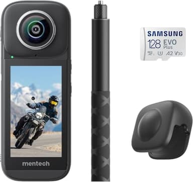 Mentech PanoX V3 Waterproof 8K 360 Action Camera, 12K 360 Photo, 5s Transmission, in-Camera Editing, Invisible Selfie Stick Effect, Stabilization, Built-in GPS, 3.0" Touchscreen, 4K Live Streaming