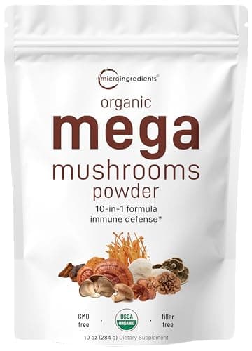 Micro Ingredients Organic Mega Mushroom Powder,10 Ounce (284 Days Supply) | 10 in 1 Complex Formula for Immune System Booster | Chaga, Lions Mane, Cordyceps, Reishi & More | Filler Free, Vegan