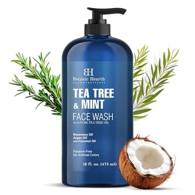 Botanic Hearth Tea Tree Face Wash With Mint | Acne Fighting, Premium, Hydrating Liquid Face Soap With Pure Tea Tree Oil | For Women And Men, Paraben Free, Fights Acne | 16 Fl Oz (Packaging May Vary)