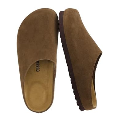 CUSHIONAIRE Lute Genuine Suede Leather Clogs for Women Indoor and Outdoor – Comfortable Slip On Womens Clogs with Cushioned Footbed, Brown 7