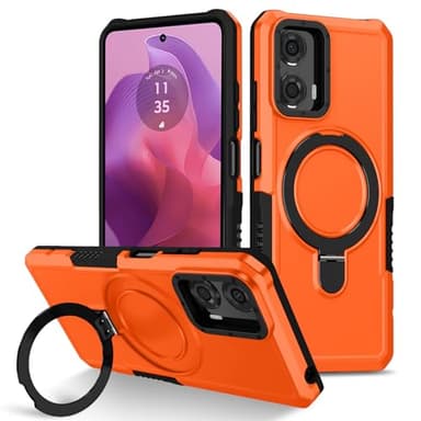 Case Compatible with Moto E13 4GG,Compatible with Motorola Moto E13 4G Shockproof Kickstand [PC+TPU] 2 in 1 Dual-Layer Protective Cover Orange
