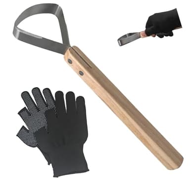 AzulySlec Taxidermy Supplies Kit:Wood Handle Skinning Tool&Fleshing Knife for Hides with Grip Gloves,Stainless Steel Blade+Stretch Polyester Gloves for Animal Hide Cleaning