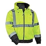 Ergodyne Unisex-Adult 2-in-1 Hi Vis Winter Bomber Jacket, Lime, X-Large