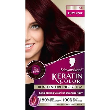 Schwarzkopf Keratin Permanent Hair Dye Cream, 1.8 Ruby Noir, Professional Quality Color for Up to 100% Gray Coverage, Bond Enforcing System