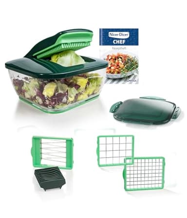Genius Nicer Dicer Chef 9 Piece + Tomato Vegetable Slicer - For Conscious and Healthy Daily Eating Fruit Slicer, Onion Cutter, Cabbage Chopper, Green