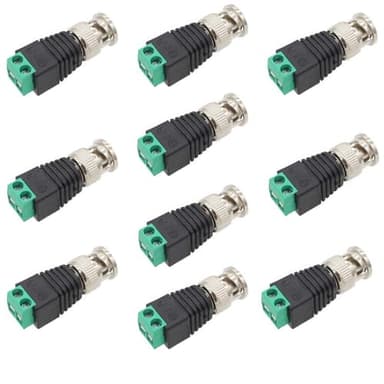 AIMHDUTY BNC Male Connector 10-Pack, BNC Male Balun Adapter to 2 Screw Terminal Solerless Adapter for Vedio Transmit CAT5/6 to CCTV Suvelliance Camera System