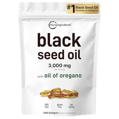 Micro Ingredients Black Seed Oil Softgels, 3,000mg, 240 Count | 2-in-1 Formula with Oil of Oregano, Carvacrol & Thymoquinone | Plant Based, Non-GMO