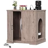 Heybly Litter Robot Enclosure,large Litter Robot Cabinet with Charging Station,Wooden Cat Litter Box Enclosure Furniture for Self-Cleaning Robot 3 & 4,Hidden for Smart Litter Box Size,Greige HCLB004SG