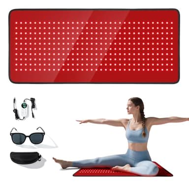 Red Light Therapy Mat for Full Body, Foldable 340 LEDs Near Infrared Light Therapy Pad, 660nm& 850nm 2in1 LEDs Light Blanket, High end Leather, 5 Power Levels UP to 65W, 29.6'x14''