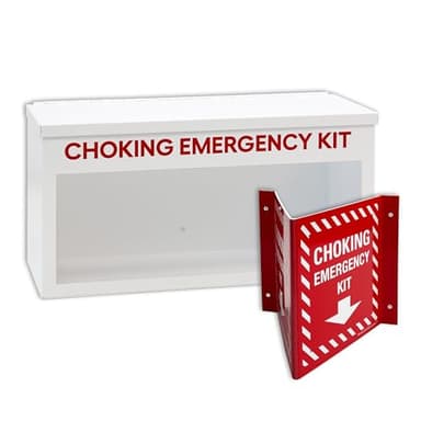 Choking Emergency Cabinet and Locator Sign Bundle - Wall-Mounted, Accessible Steel Cabinet for Storage of Anti-Choking Devices (Not Included) & High Visibility Locator Sign - Made in USA