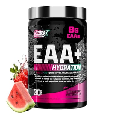 Nutrex Research EAA Hydration | EAAs + BCAA Powder | Muscle Recovery, Strength, Muscle Building, Endurance | 8G Essential Amino Acids + Electrolytes | Strawberry Watermelon 30 Serving
