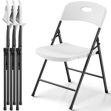 Plastic Folding Chair 4 Pack, Outdoor Sturdy Metal White Folding Chairs for Outside Indoor, Portable 350 lbs Capacity Heavy Duty Foldable Commercial Seating for Picnic, Party, Patio, White