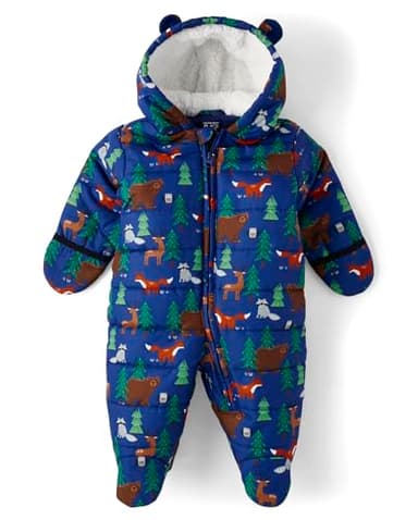 The Children's Place,Baby Boys,and Newborn Fleece Hoodie Zip Front Bunting Snowsuit,Galactic,0 Months,3 Months